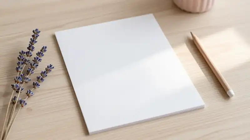 Elegant stationery and dried lavender rest on a wooden desk